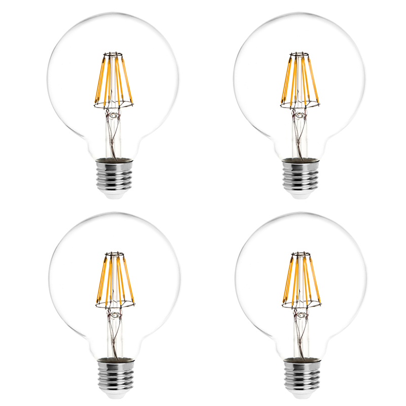G30 E26/E27 8W LED Vintage Antique Filament Light Bulb, 75W Equivalent, 4-Pack, AC100-130V or 220-240V G30 E26/E27 8W LED Vintage Antique Filament Light Bulb, 75W Equivalent, 4-Pack, AC100-130V or 220-240V